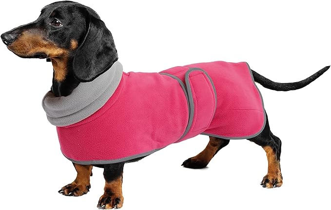 Geyecete Dachshund Winter Coat, Pink, X-Small, Waterproof, Padded Fleece Lining, Reflective Piping, Adjustable Bands, Dog Jacket