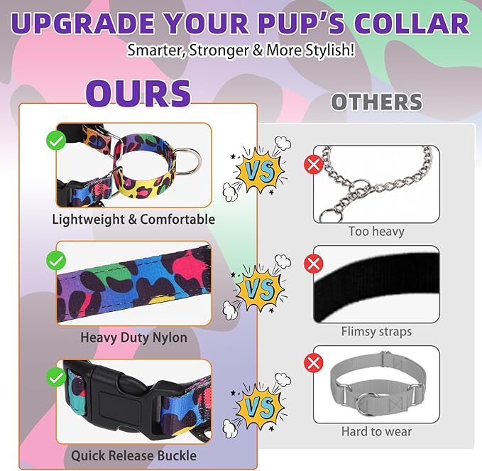 KOOLTAIL Martingale Collar for Dogs for Small Medium Large Dogs, Soft Padded Nylon No Pull Dog Collar with Buckle, Adjustable No Slip Heavy Duty Durable Puppy Training Collar for Boys Girls, M