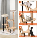 Solid Wood Cat Tree, 40" Tall Wooden Tower for Cats with Scratching Posts, Plush Perch, Large Space Capsule, Platforms, Removable Pads Heavy-Duty Indoor Cat Furniture Toys (Natural)