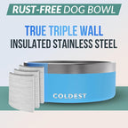 Coldest Dog Bowl - Anti Rust Metal, Non Slip, 3 Layers Insulated Stainless Steel Dog Bowls - Spill Proof & Heavy Duty - Water Bowl for Dogs, Cats & Pets, Dish Washer Safe (64 oz, Celestial Blue)
