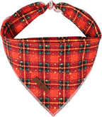 Lionet Paws Christmas Dog Bandana for Medium Large Dogs,Grid Dog Kerchief Washable Dogs Triangle Bibs Scarf for Girl or Boy