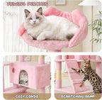 MoNiBloom 54 Inch Cat Tree Tower for Indoor Cats Large Adults, Pink Cat Tower with Scratching Post, Multi-Level Furniture Activity Center with Cat Condo Pet Play House, Soft Pink