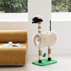 ZEZE Tunnel Cat Tree Condo for Indoor Cats, Animal-Themed Cat Tower with Cozy Tunnel Hideout, 3 Sisal Scratching Posts, Hanging Ball Toy, Thick Base (Sheep)