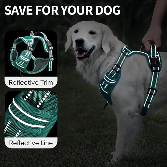HEELE Dog Harness for Medium Dogs No Pull Dog Vest Harness with Soft Padded Handle Reflective for Outdoor Training, Grass Green, M