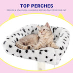 Allewie 73in Fan-Shaped Space-Saving Corner Cat Tower/Multi-Level Tall Cat Tree for Indoor Kitties/Cozy Baskets/Condos/House/Perches/Sisal Scratching Posts/Pet Activity Center/White & Black Spot