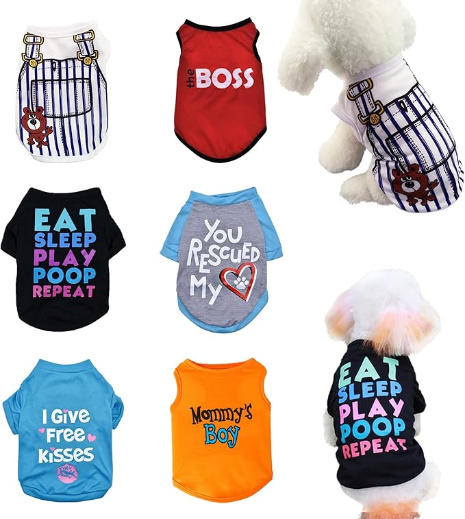 6 Pack Dog Clothes for Small Dogs, Soft and Breathable Puppy Kitten Dog Shirts with Letters for Pet Cats, Dogs T-Shirt Apparel Sleeveless Vests for Yorkies (for boy, XL)