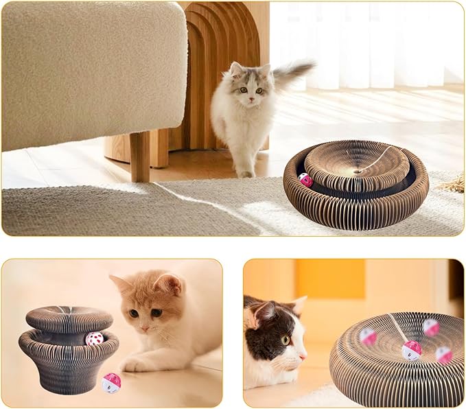 Magic Organ Cat Scratching Board & Interactive Toy Set - Durable Cardboard Scratcher with Scratching Ball for Indoor Cats - Mental & Physical Exercise for Kittens & Adult Cats
