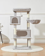 Taoqimiao Cat Tree,49-Inch Cat Tower for Indoor Cats,2 Luxurious cat condo with Adjustable Large Hanging Baskets and Large Luxurious Perch Light Gray MS029LW