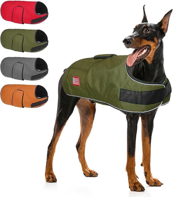 BEAUTYZOO Dog Winter Coat for XX-Large Dogs Waterproof, Warm Reflective Great Dane Oxford Canvas Jacket, Fleece Dog Cold Weather Coats Windproof for Female Male Dogs, Green XXL