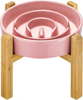 Ceramic Slow Feeder Dog Bowls Elevated, 2.0 Cups Slow Feeder for Medium Dogs, Puzzle Maze Bowl to Slow Down Eating, 30oz, 8in, Pink