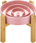 Ceramic Slow Feeder Dog Bowls Elevated, 2.0 Cups Slow Feeder for Medium Dogs, Puzzle Maze Bowl to Slow Down Eating, 30oz, 8in, Pink