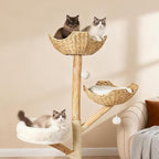 Wood Modern Cat Tree Tower for Large Cats, 47" Tall Cat Climbing Tower with Scratching Post, Luxury Cat Tree for Indoor Cats Large Adult, White