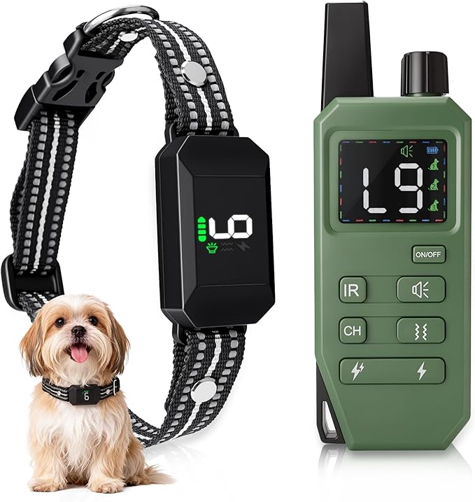 Small Shock Collar for Small Dogs，1300FT Dog Training Collar with Remote，4 Training Modes - IP67 Waterproof Rechargeable, Beep, Vibration, Safe Shock, IR for Small & Medium Dogs(5-30Lbs，Green)