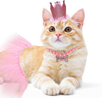 Dog Party Supplies Set - Pink Tutu Skirt, Birthday Hat, Necklace for Puppy Cat Halloween Wedding Costume