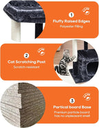 SYANDLVY 27IN Cat Tree for Indoor Cats Large Adult, Modern Activity Tower with Scratching Posts, Condo with Plush Perch, Climbing Stand with Spring Ball for Play, Smoky