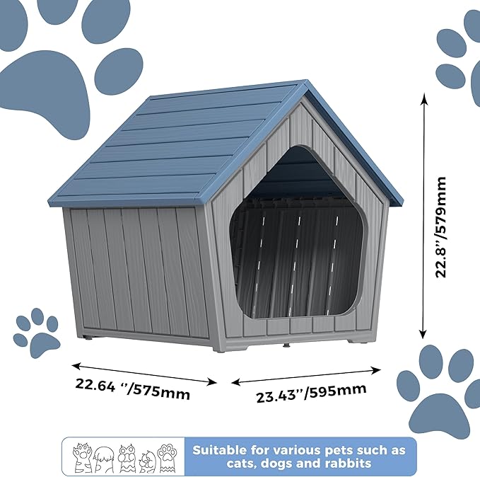 Dog House Outdoor for Puppy, Durable Small Dog House Indoor, Waterproof and Scratch Resistant Animal Shelter with Air Vents and Elevated Floor, Easy Assembly (Deep Blue)