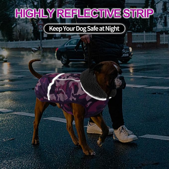 Doglay Dog Coat, Waterproof Dog Jacket Pet Winter Coat for Cold Weather with Thicken Furry Collar, Reflective Puppy Winter Jacket Warm Fleece Lining for Small Medium Large Pets
