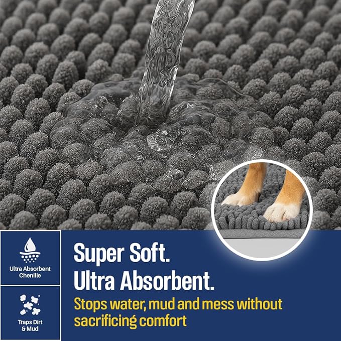 Muddy Mat® Absorbent Microfiber Door Mat and Pet Rug, Non Slip Washable Chenille Indoor Outdoor Rug - Please Wipe Your Paws People Too Funny Dog Welcome Mat 19"x30"