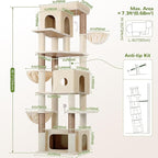 Globlazer Large Cat Tree, 80 inch Multi-Level Tall Climbing Tower Kitty Condos Cat Scratching Tower for Indoor Multiple Large Adult Cats Kittens with 3 Cat Caves, 3 Hanging Baskets, F80F, Beige
