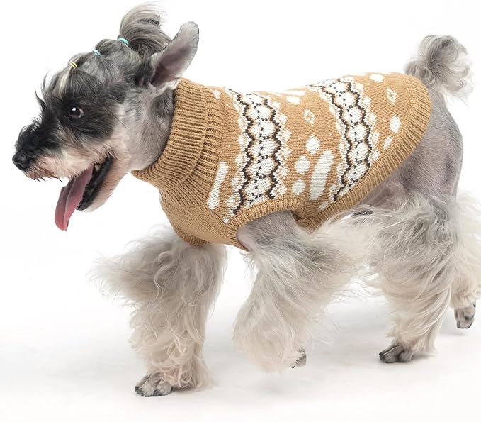 KOOLTAIL Cable Knit Dog Sweater Turtleneck, Cold Weather Pullover Classic Knitwear, Cute Paws Pattern Thick Warm Winter Pet Clothes, Dog Christmas Sweater for Small Medium Large Dogs Cats,Khaki ML
