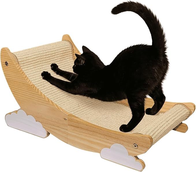 Sisal Cat Scratcher for Indoor Cat Scratching Post Lounger Modern Pet Furniture Cat Chair with Natural Wood Replaceable Sisal with Catnip and Felt Pads,Medium Size(Lunar Shade)