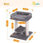 PETEPELA 19" Scratching Post, Cat Tree Tower, 100% Natural Sisal Scratcher With Large Plush Top Perch Bed, Cozy Platform for Kittens and Cats