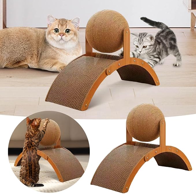 Interactive Scratch Pad for Cats, Cat Scratching Post Design with Arch Bridge & Ball - Stylish Cat Scratching Board for Kittens, Suitable for Pets to Relieve Stress (13.78x5.91in - Upgrade)