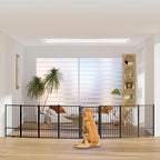 Full Metal Freestanding Dog Gate with Door, 32''Height Foldable Pet Dog Fence for Indoor & Outdoor, 8 Panels Extra Wide Free Standing TallDog Gates for Doorways,House,Stairs,Porch,Deck,Yard