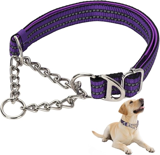 Reflective Martingale Collar for Dogs - Heavy Duty No Pull Dog Collar with Padded,Adjustable Dual D-Rings Design Choke Chain Collars for XXL Dogs Training Collar（Purple XXL