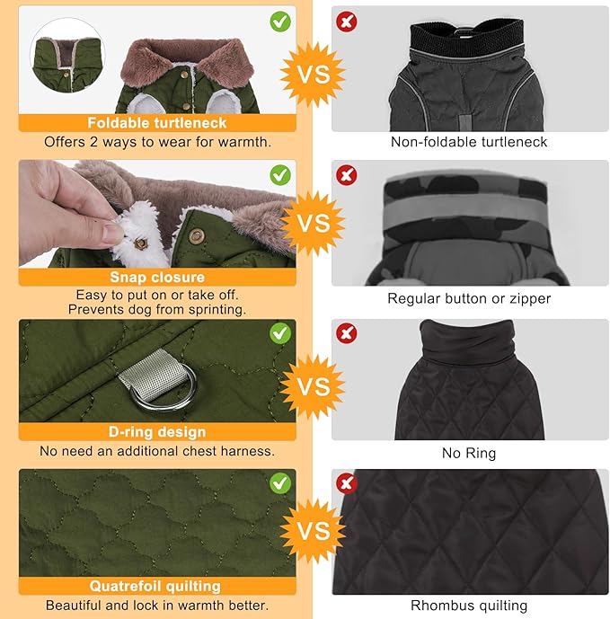BEAUTYZOO Winter Dog Coat with Harness Built in, Warm Dog Puffer Jacket Vest Padded Fleece Cold Weather Coats Windproof Waterproof Snow Jackets Clothes for Small Medium Puppy, Green M