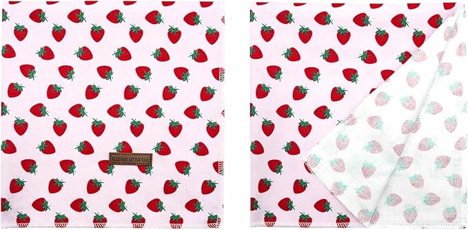 Elegant Little Tail Reversible Cotton Triangle Dog Scarf - Summer Kerchief Strawberry Print Washable Cotton Bibs for Small to Large Dogs