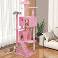 Tall Cat Tree with Scratching Post, 2 Cat Condos and Ladder, Cat Tower for Indoor Cats Kittens Climbing Tower with Anti-Tipping Rope, 77 Inch, Soft Pink