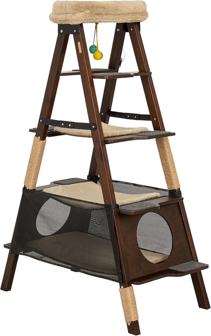 Stakmore Folding Cat Tree, Espresso – Hardwood & Plywood, No Assembly Required, Space-Saving Design