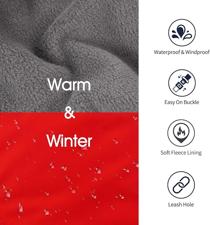 IECOii Extra Warm Reflective Adjustable Dog Jacket - Winter Coat with Buckle Fleece Turtleneck for Small to Extra Large Dogs