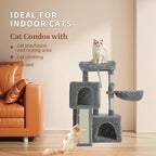 35.8-inch Cat Tree with Double Cat Beds & Hammock, Plush Perch Scratcher with Comfort Sleep Platform and Toy Ball for Indoor Cats (Grey)