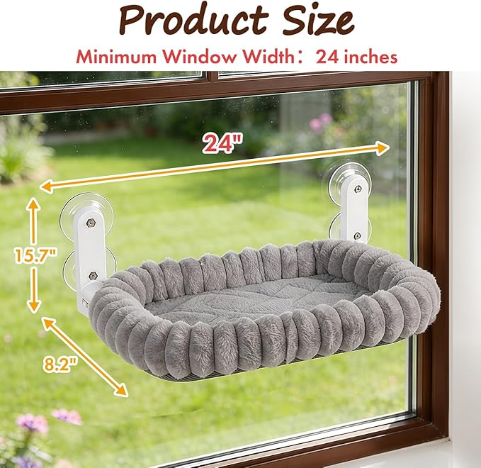 2PC Cat Window Perch with Bolster Foldable Cat Hammock Cushion Bed for Window with Metal Frame, Cloud-Cuddle Cordless Window Resting Seat for Indoor Cats (Cushion Bed, Gray-M)