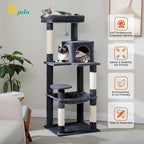 PETEPELA 56.3'' Tall Cat Tree for Indoor Cats, Multi-Level Cat Tower with Super Large Hammock (20''X16''), Sisal Covered Scratching Posts, Cozy Condo and Top Perch, Dark Grey