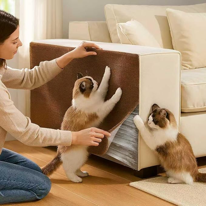 Couch Cat Scratch Protector 78.7"x15.8" – Adhesive Cat Scratch Pad, Cuttable Furniture Protector for Sofa Arms, Sides, Chair Backs & Bed Edges,Brown