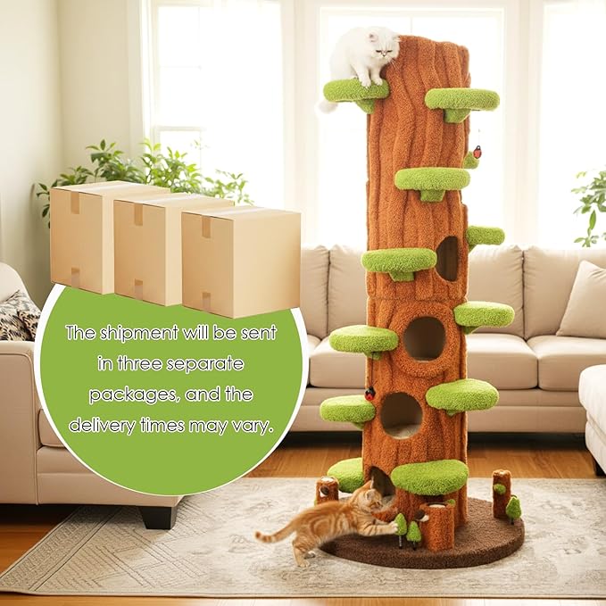 NUNU LAB Luxury Cat Tree for Indoor Cats- 90.5" Super Large Magic Forest Cat Tree Tower with Sisal Scratching Pad, Multiple Condo, Jumping Platforms and Plush Toys for Multi-Cat Household