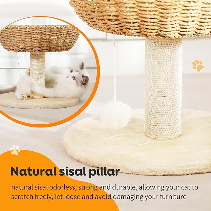 Cat Tree Tower,Handwoven Large Nest,Woven Rattan Cat Condo, Cat Bed,Suitable for Cats Weighing Up to 20 Pounds