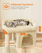 Feandrea Cat Tree, 33.1-Inch Cat Tower, Plush Condo for Large Cats up to 16 lb, Large Perch, 2 Caves, Scratching Post, Beige UPCT61M