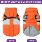 SUNFURA Dog Winter Coat, Waterproof Dog Coat Jacket with Harness for Medium Dogs Boys Girls, Reflective Fleece Lined Pet Snow Jacket Sweaters for Pug, Jack Russel, Boston Terrier, Orange M