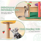 PETSITE 45-inch Cute Cat Tree, Multi-Level Cat Tower with Scratching Posts, Plush Padded Top Perch, Fruit-Shaped Platforms, and Strawberry Dangling Balls, Fruit Cat Tree Tower for Indoor Cats