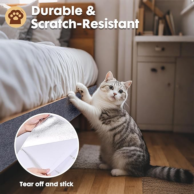 PowerKing Cat Scratch Furniture Protector, 78.7"x15.8" Self-Adhesive Cat Scratch Mat for Couch & Sofa, Trimmable DIY Cat Scratcher Pads for Indoor Cats (Dark Grey)