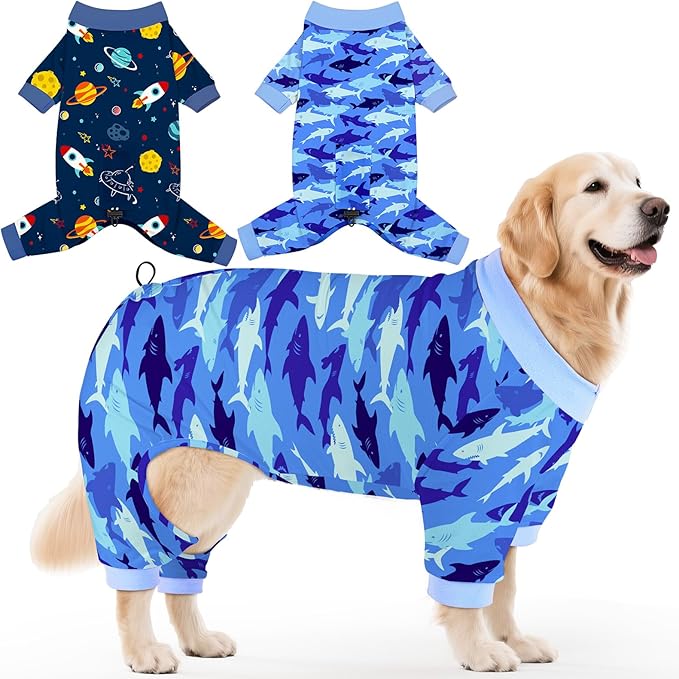 Glittme 2PACK Dog Pajamas Soft Dogs Clothes for Small Medium Dogs Elastic Cats Apparel Breathable Dog Pjs for Puppy