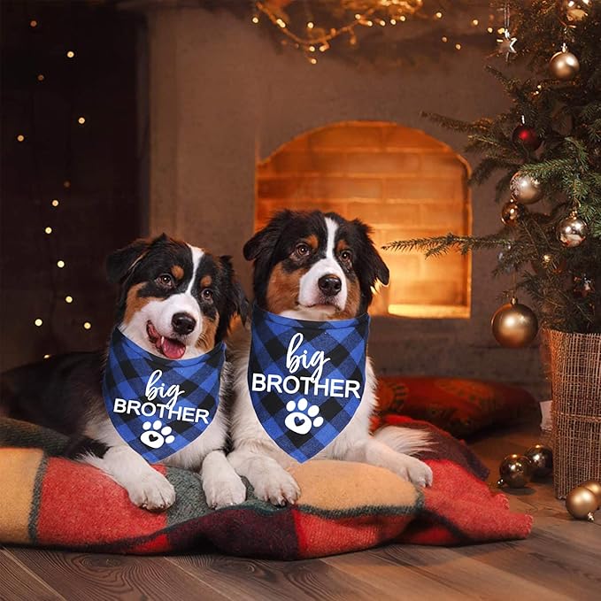 Big Brother Dog Bandana, Plaid Pregnancy Announcement Dog Bandanas for Dogs (Blue, Big Brother)