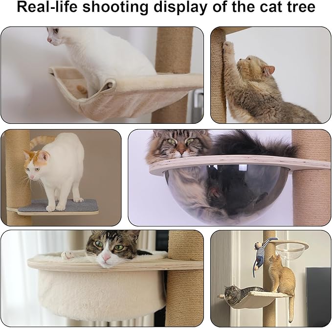 Floor-to-Ceiling Cat Tree Adjustable Height 50-122 Inches 9-Pillar 6-Tier Activity Center with Hammock SisalScratching Posts Plush Perches Multi-Level Climbing & Scratching Cat Furniture
