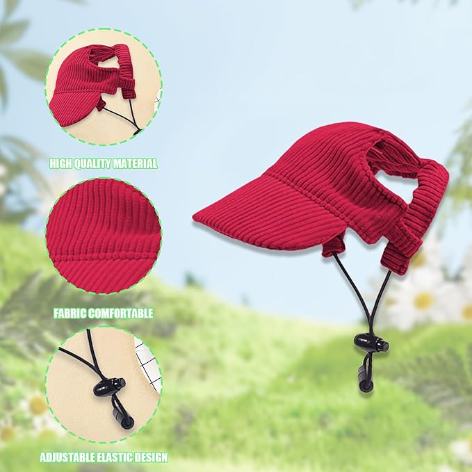 Dog Baseball Cap, Dog Cat Summer Beach Visor Hat with Ear Holes, Adjustable Puppy Sunbonnet Headdress (Red, X-Small)