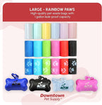 Downtown Pet Supply Poop Bags for Dogs with Dispenser, 500 Count - Leak-Proof Dog Waste Bags and Bone-Shaped Dog Poop Bags Holder for Leash - Rainbow with Paw Prints, 12.5" x 8.5"