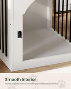 Dog Crate Furniture, Wooden Dog House with Charging Station and Storage Drawer, Indoor Pet Crate End Table for Small Breeds, Dog Kennel for Living Room, Bedroom, White and Walnut MGW01UWL
